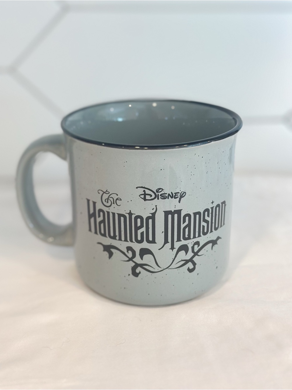 Disney Haunted Mansion Ceramic Camper Mug - Light Gray with Dark Gray Rim